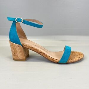 Stuart Weitzman Ankle Strap Sandals Womens Size 5.5 Blue Suede Buckle Shoes